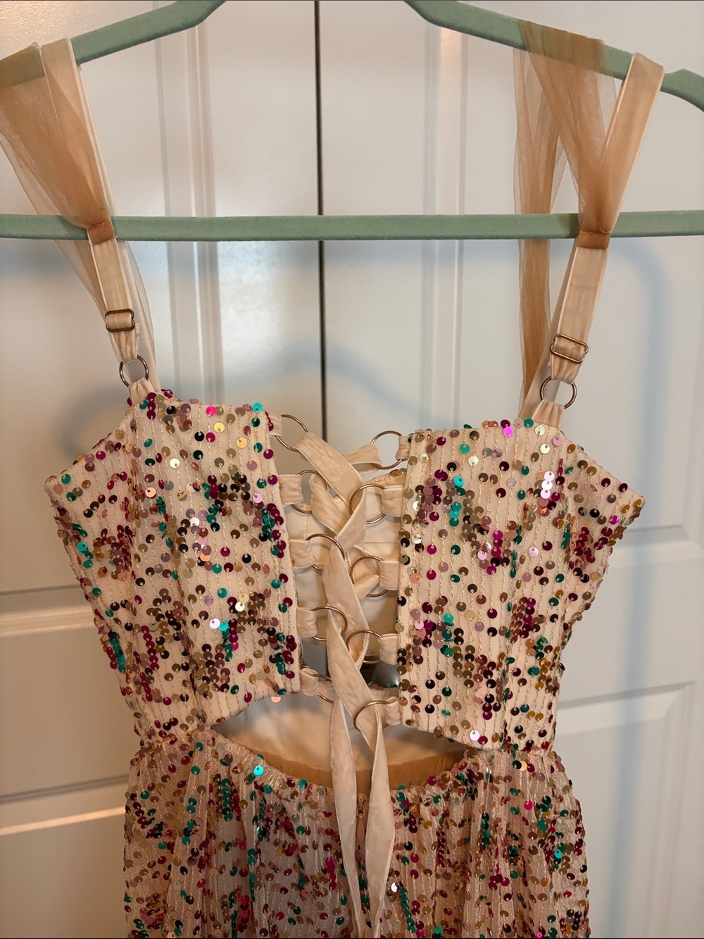 Sabina Musayev Pixie Sequin nude A line mid Dress with front cut out - Picture 4 of 14